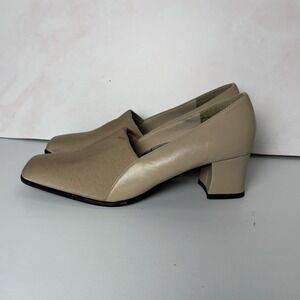 Naturalizer Womens Dress Pumps‎ Heels Square Toe Beige Leather Fabric Size 8N